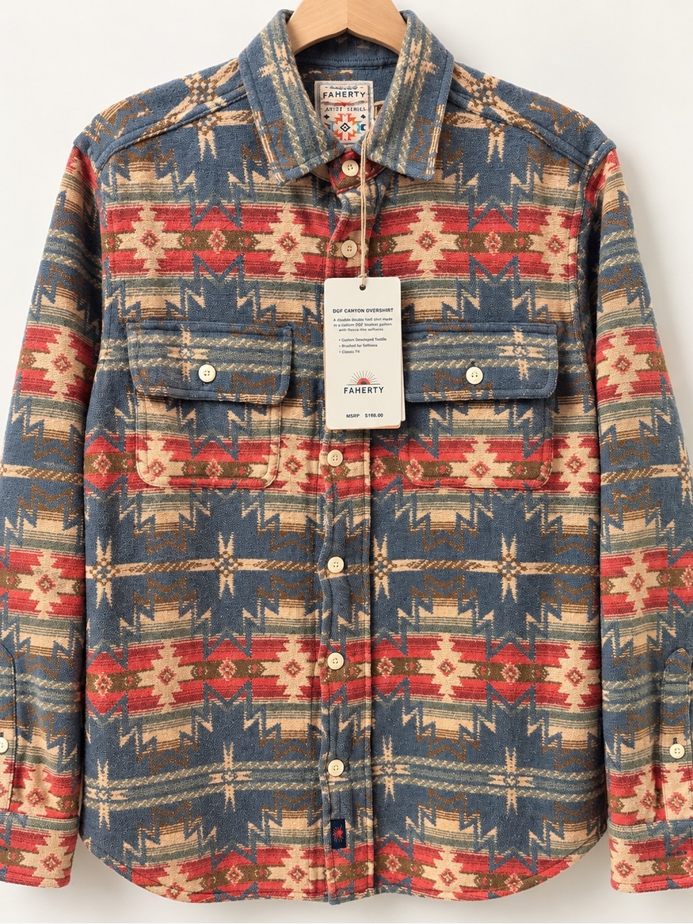 Faherty Blue, Red & Tan Patterned Canyon Shirt Jacket